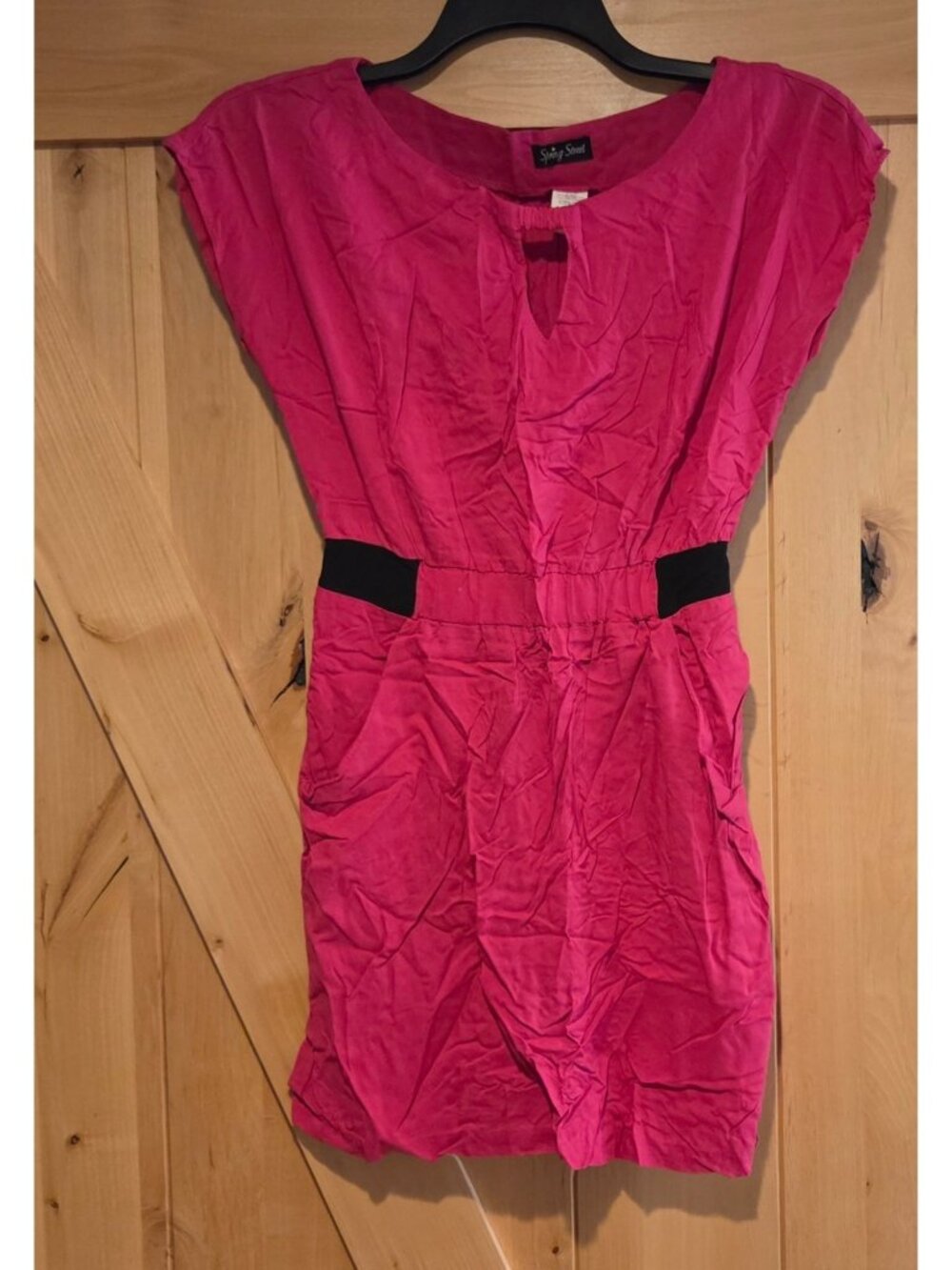 Vtg Spring Street Size S Mini Dress Hot Pink Clubwear Dolman Sleeve